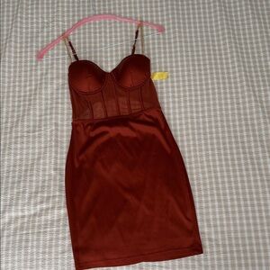 Fashion Nova Satin Corset Dress - Rust
